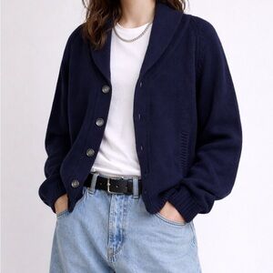 Brandy Melville Navy Shawl Fisherman Preppy Cardigan